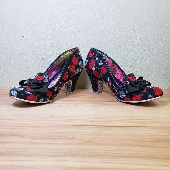 Irregular Choice Black and Red Floral Heels - Picture 3 of 12